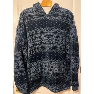 Huggle Hoodie Wearable Blanket Navy Blue Fair Isle Snowflake Sherpa Lined OSFM